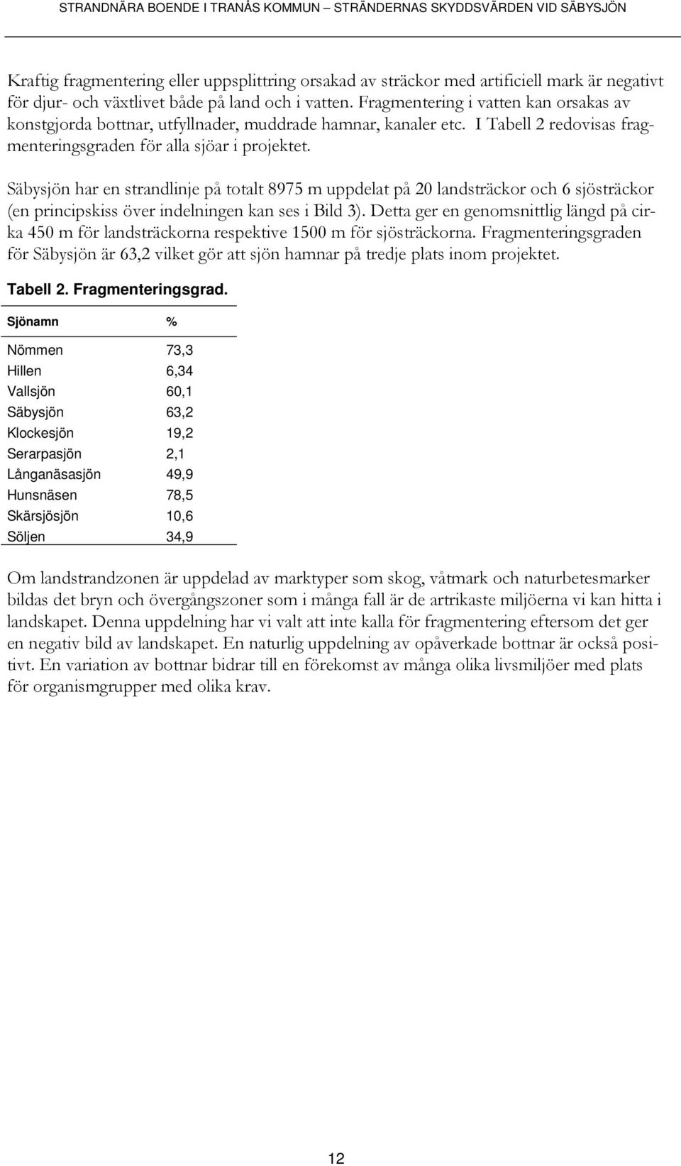 Säbysjön har en strandlinje på totalt 8975 m uppdelat på 20 landsträckor och 6 sjösträckor (en principskiss över indelningen kan ses i Bild 3).