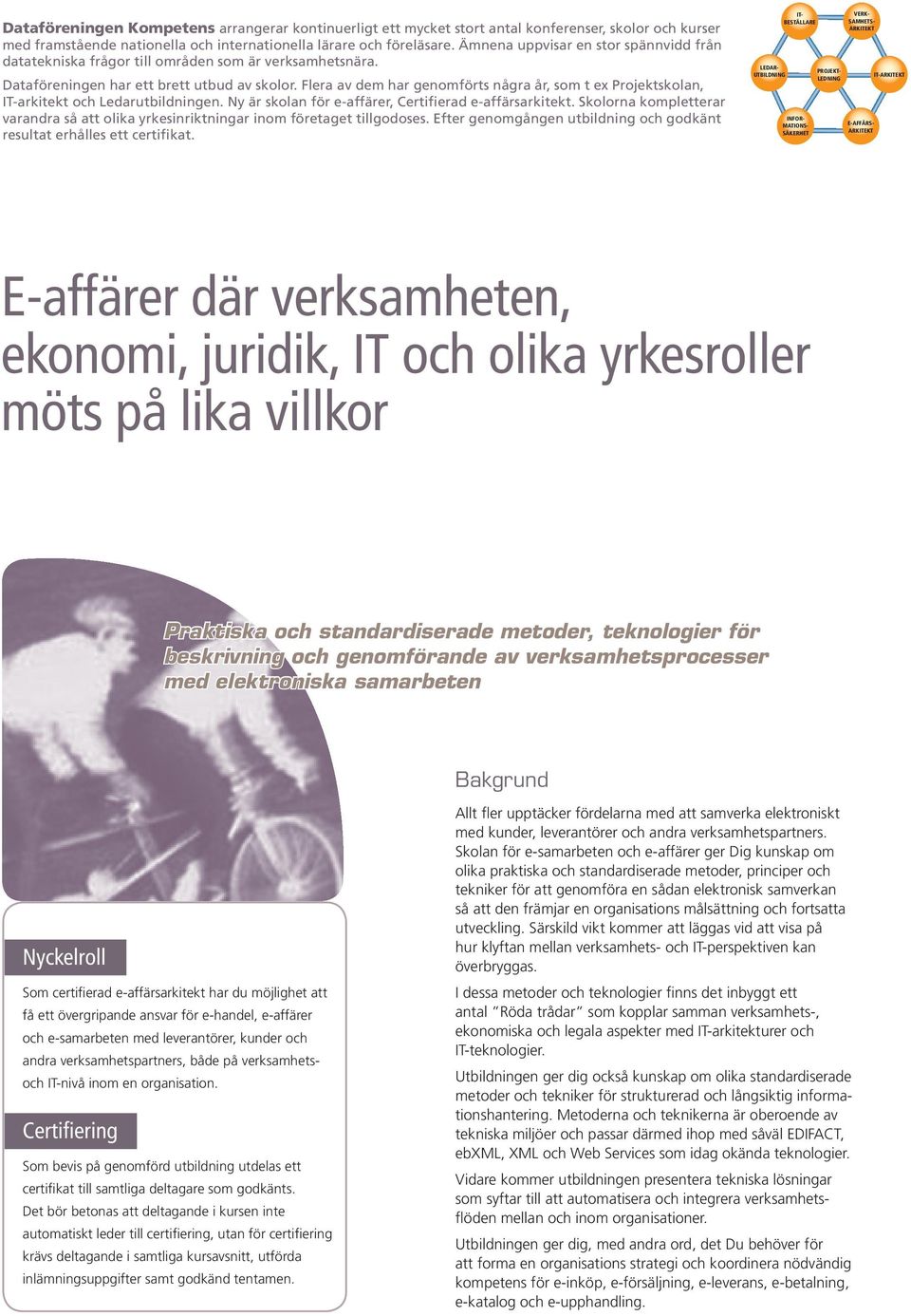 Flera av dem har genomförts några år, som t ex Projektskolan, IT-arkitekt och Ledarutbildningen. Ny är skolan för e-affärer, Certifierad e-affärsarkitekt.