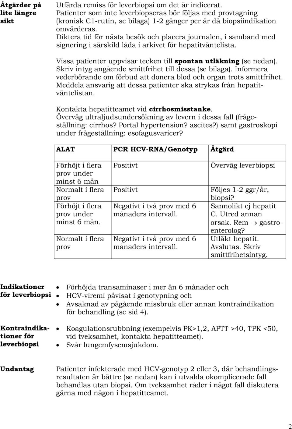 Diktera tid för nästa besök och placera journalen, i samband med signering i särskild låda i arkivet för hepatitväntelista. Vissa patienter uppvisar tecken till spontan utläkning (se nedan).