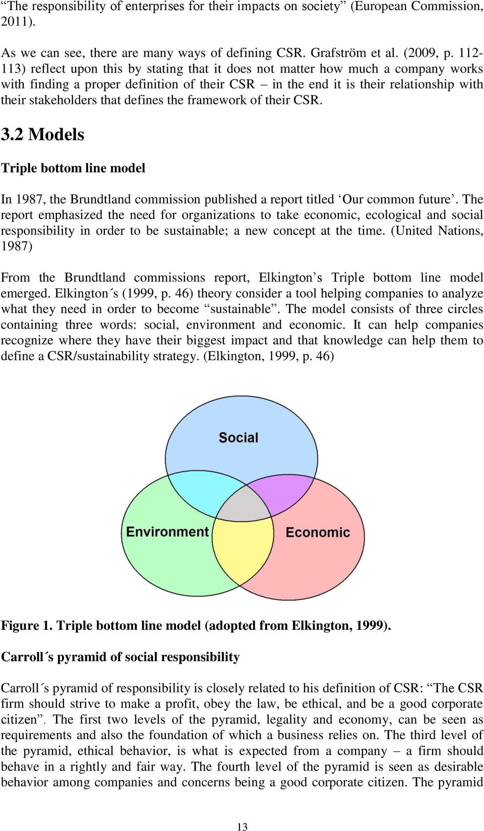 defines the framework of their CSR. 3.2 Models Triple bottom line model In 1987, the Brundtland commission published a report titled Our common future.