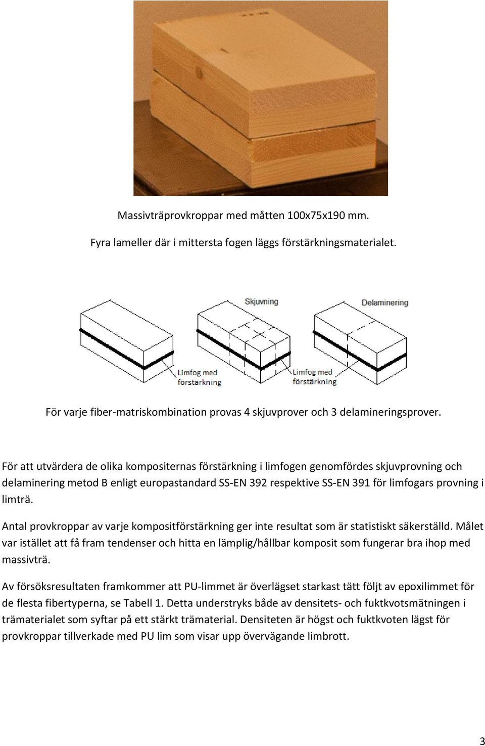 limträ. Antal provkroppar av varje kompositförstärkning ger inte resultat som är statistiskt säkerställd.