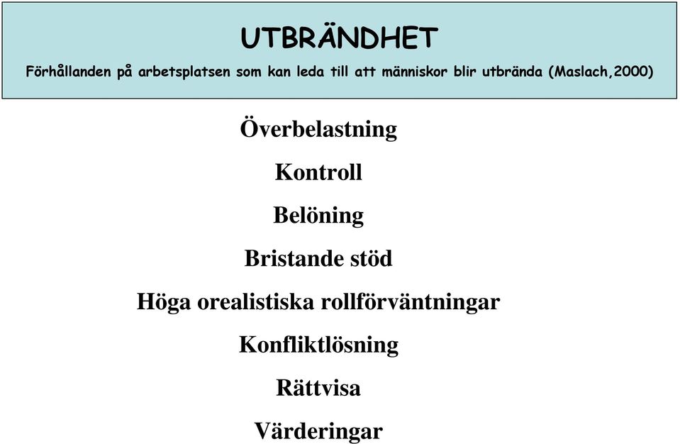 Överbelastning Kontroll Belöning Bristande stöd Höga