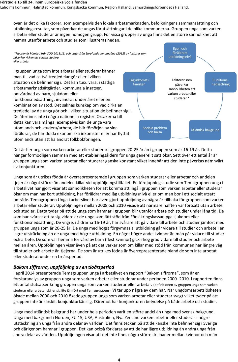 *Figuren är hämtad från SOU 2013:13, och utgår från Eurofonds genomgång (2012) av faktorer som påverkar risken att varken studera eller arbeta.