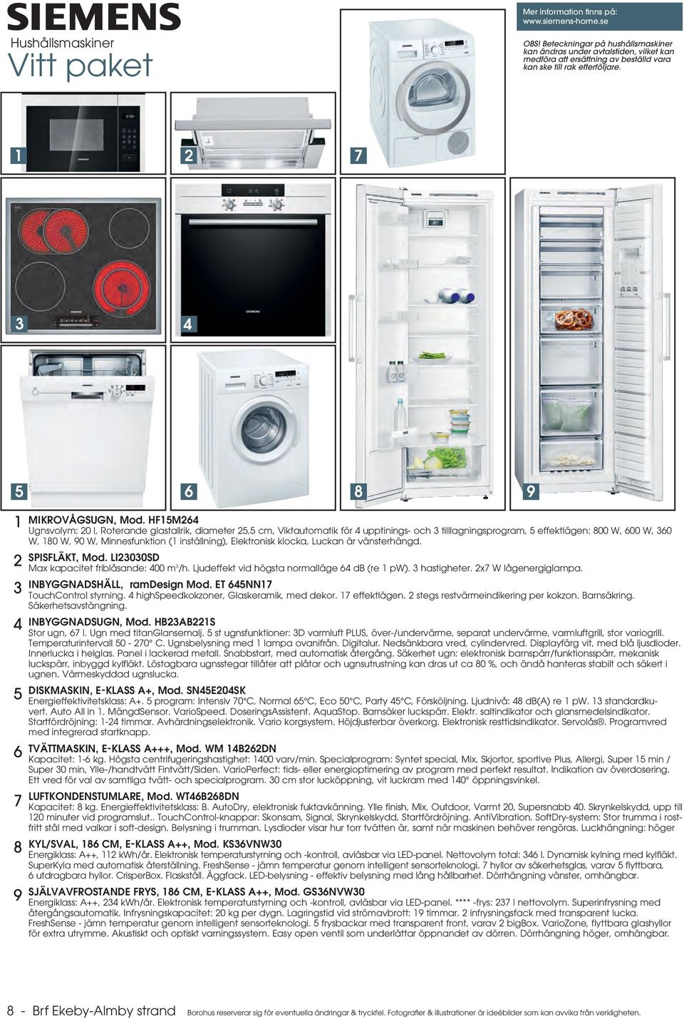 HF15M264 Ugnsvolym: 20 l, Roterande glastallrik, diameter 25,5 cm, Viktautomatik för 4 upptinings- och 3 tilllagningsprogram, 5 effektlägen: 800 W, 600 W, 360 W, 180 W, 90 W, Minnesfunktion (1