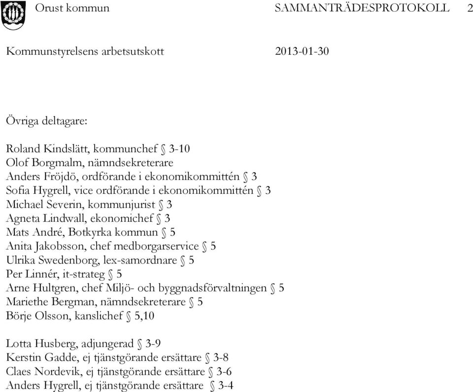 Swedenborg, lex-samordnare 5 Per Linnér, it-strateg 5 Arne Hultgren, chef Miljö- och byggnadsförvaltningen 5 Mariethe Bergman, nämndsekreterare 5 Börje Olsson,