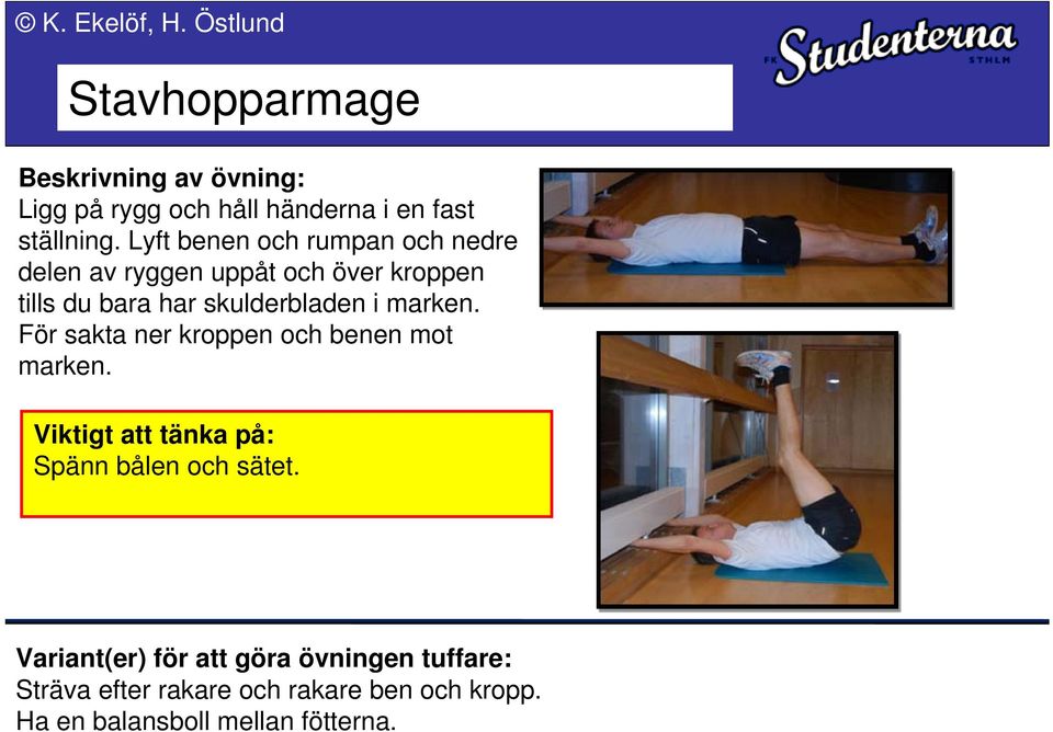 bara har skulderbladen i marken. För sakta ner kroppen och benen mot marken.