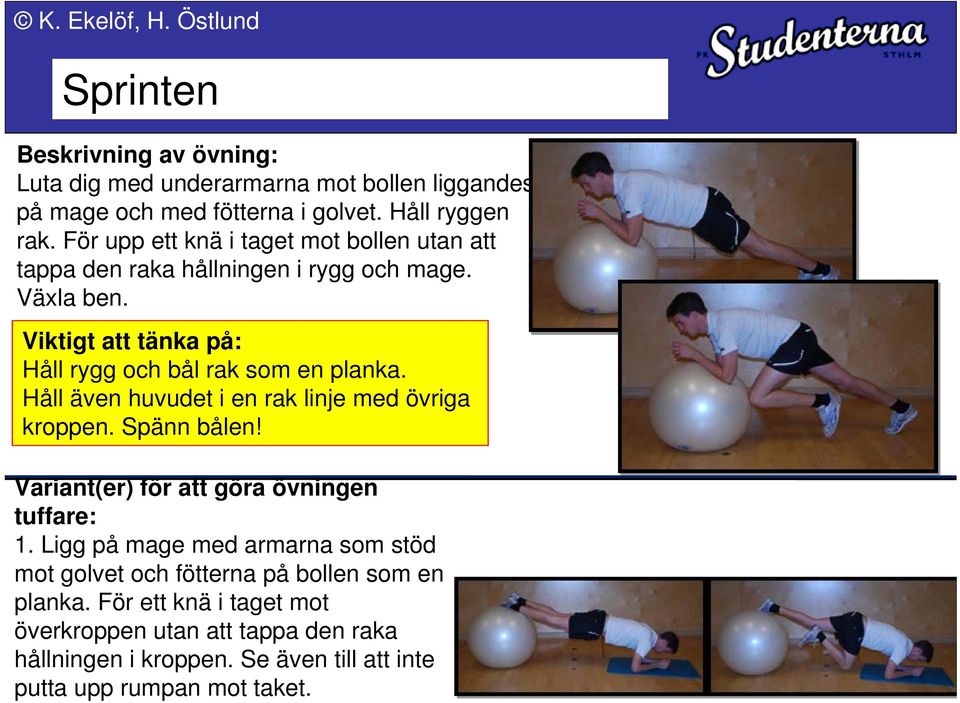 Håll även huvudet i en rak linje med övriga kroppen. Spänn bålen! Variant(er) för att göra övningen tuffare: 1.