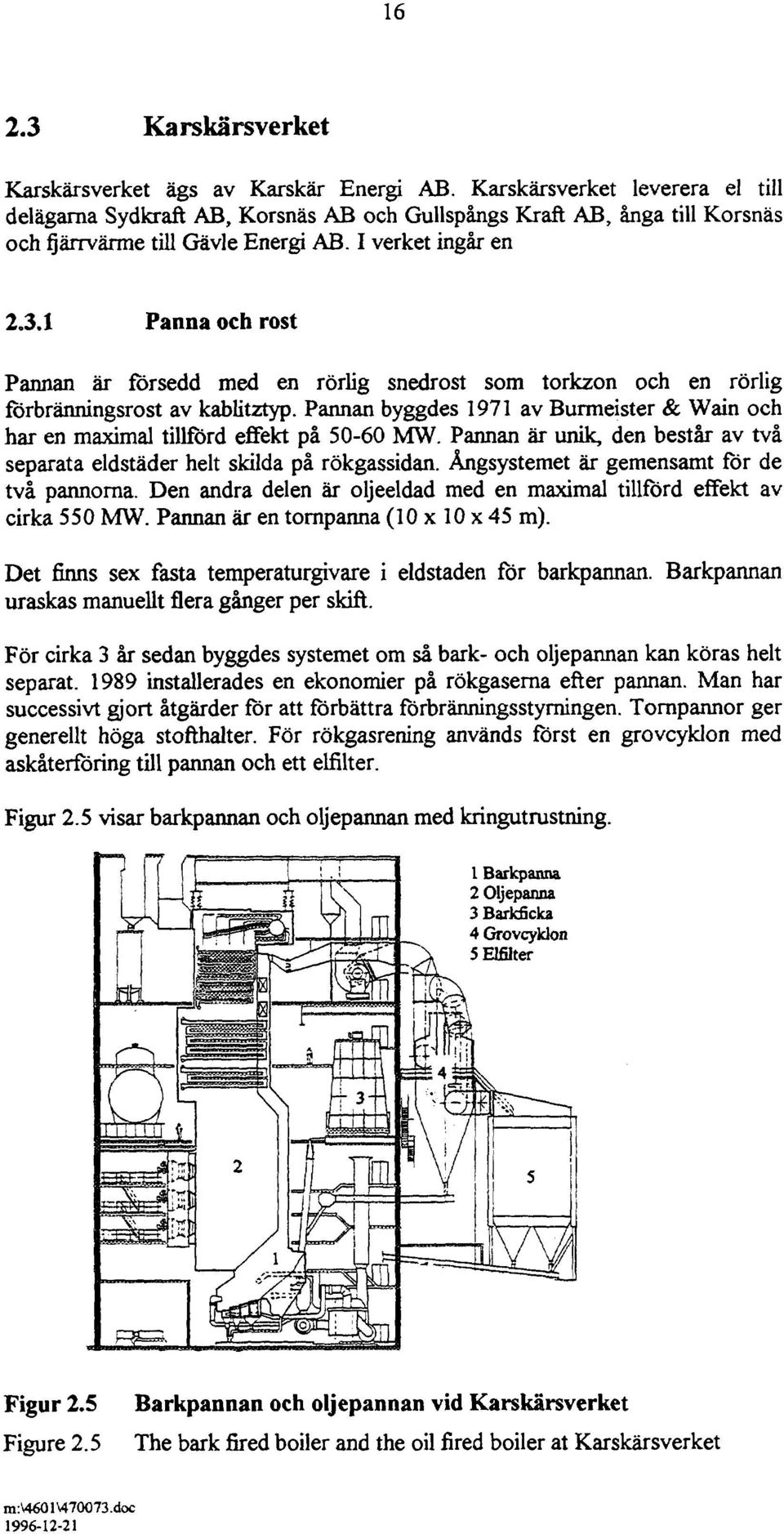 1 Panna och rost Pannan är försedd med en rörlig snedrost som torkzon och en rörlig förbränningsrost av kablitztyp.