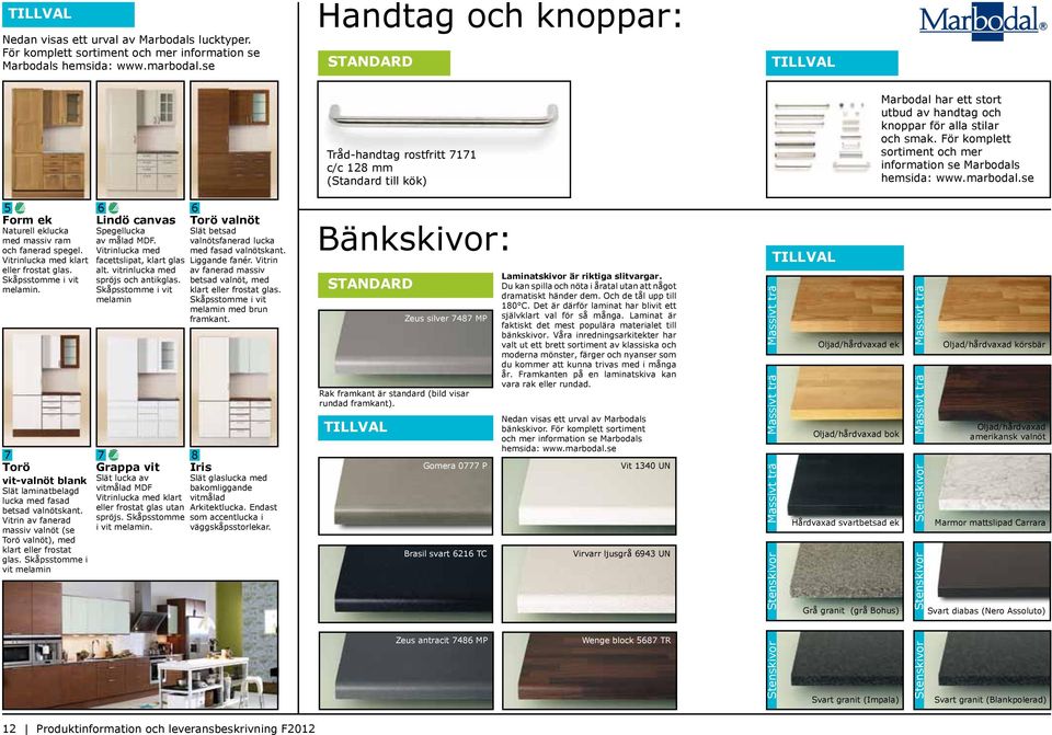 För komplett sortiment och mer information se Marbodals hemsida: www.marbodal.se 5 6 6 Form ek Lindö canvas Torö valnöt Naturell eklucka Spegellucka Slät betsad med massiv ram av målad MDF.