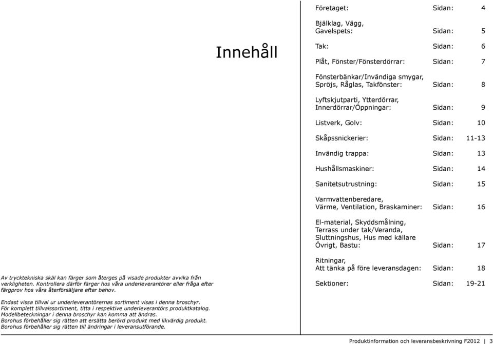 15 Varmvattenberedare, Värme, Ventilation, Braskaminer: Sidan: 16 El-material, Skyddsmålning, Terrass under tak/veranda, Sluttningshus, Hus med källare Övrigt, Bastu: Sidan: 17 Av trycktekniska skäl