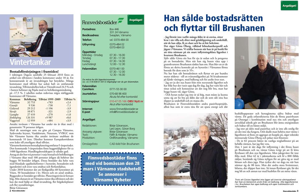 Tillväxttabellen leds av Värmdö med 24,5 % och i botten befinner sig Pajala med en befolkningsminskning på -17,5 %. I tabellen nedan redovisas några närliggande kommuner till Värnamo.