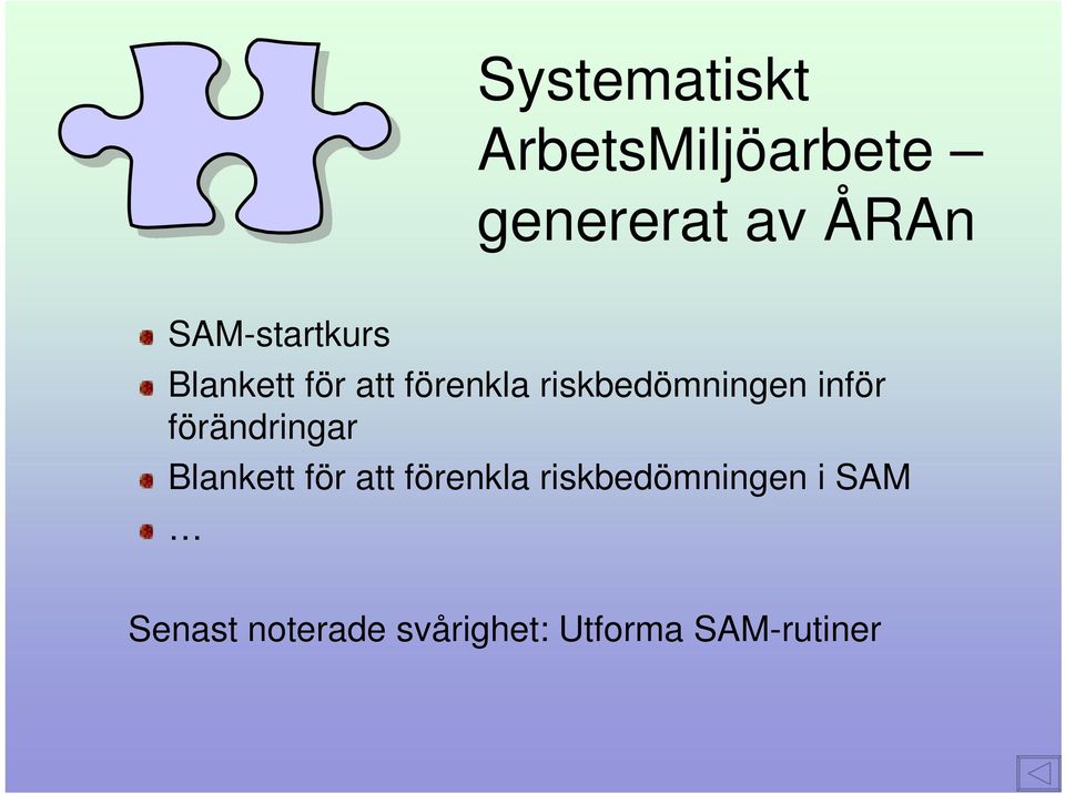 riskbedömningen inför förändringar Blankett för att