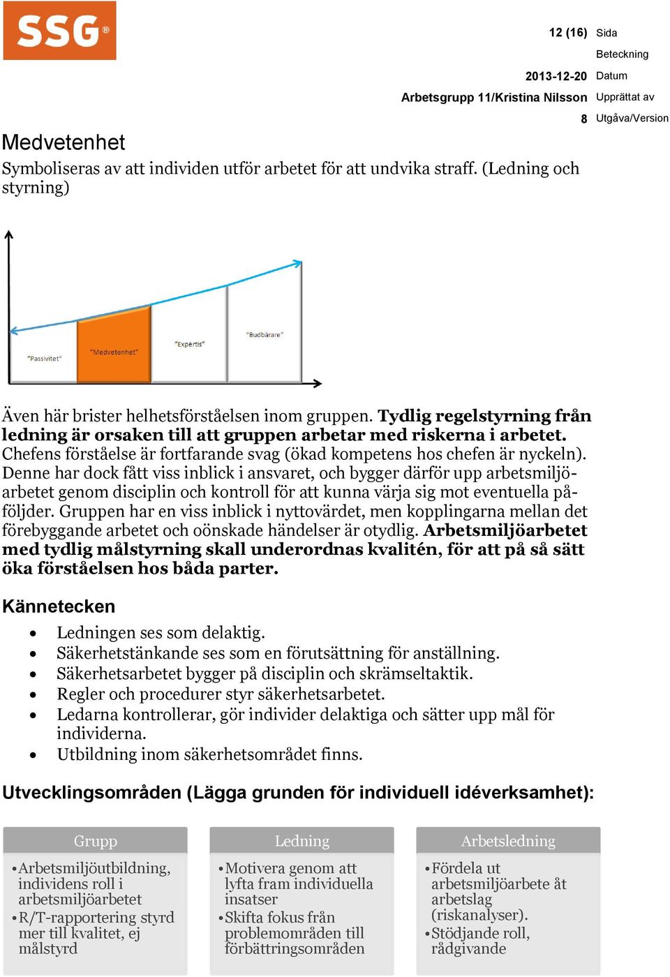 Denne har dock fått viss inblick i ansvaret, och bygger därför upp arbetsmiljöarbetet genom disciplin och kontroll för att kunna värja sig mot eventuella påföljder.