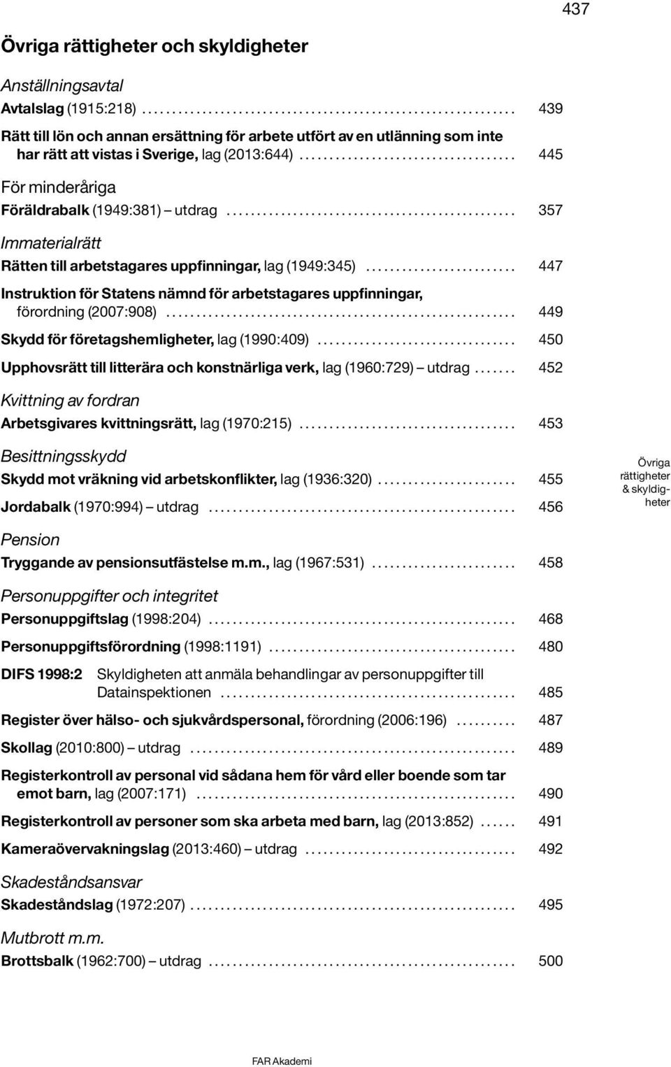 ................................... 445 För minderåriga Föräldrabalk (1949:381) utdrag................................................ 357 Immaterialrätt Rätten till arbetstagares uppfinningar, lag (1949:345).