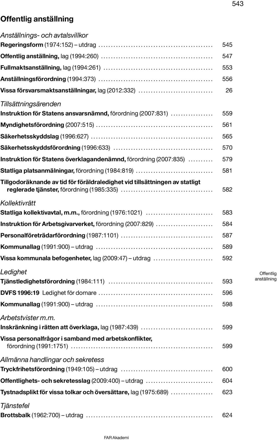 ............................................. 556 Vissa försvarsmaktsanställningar, lag (2012:332).............................. 26 Tillsättningsärenden Instruktion för Statens ansvarsnämnd, förordning (2007:831).