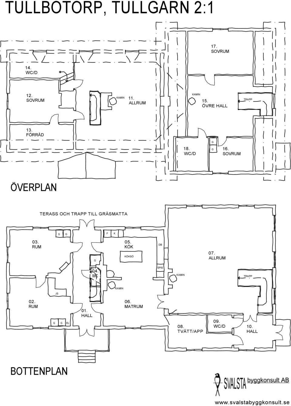 SOVRUM ÖVERPLAN TERASS OCH TRAPP TILL GRÄSMATTA G G F K 03. RUM G 05. KÖK KÖKSÖ DB 07.