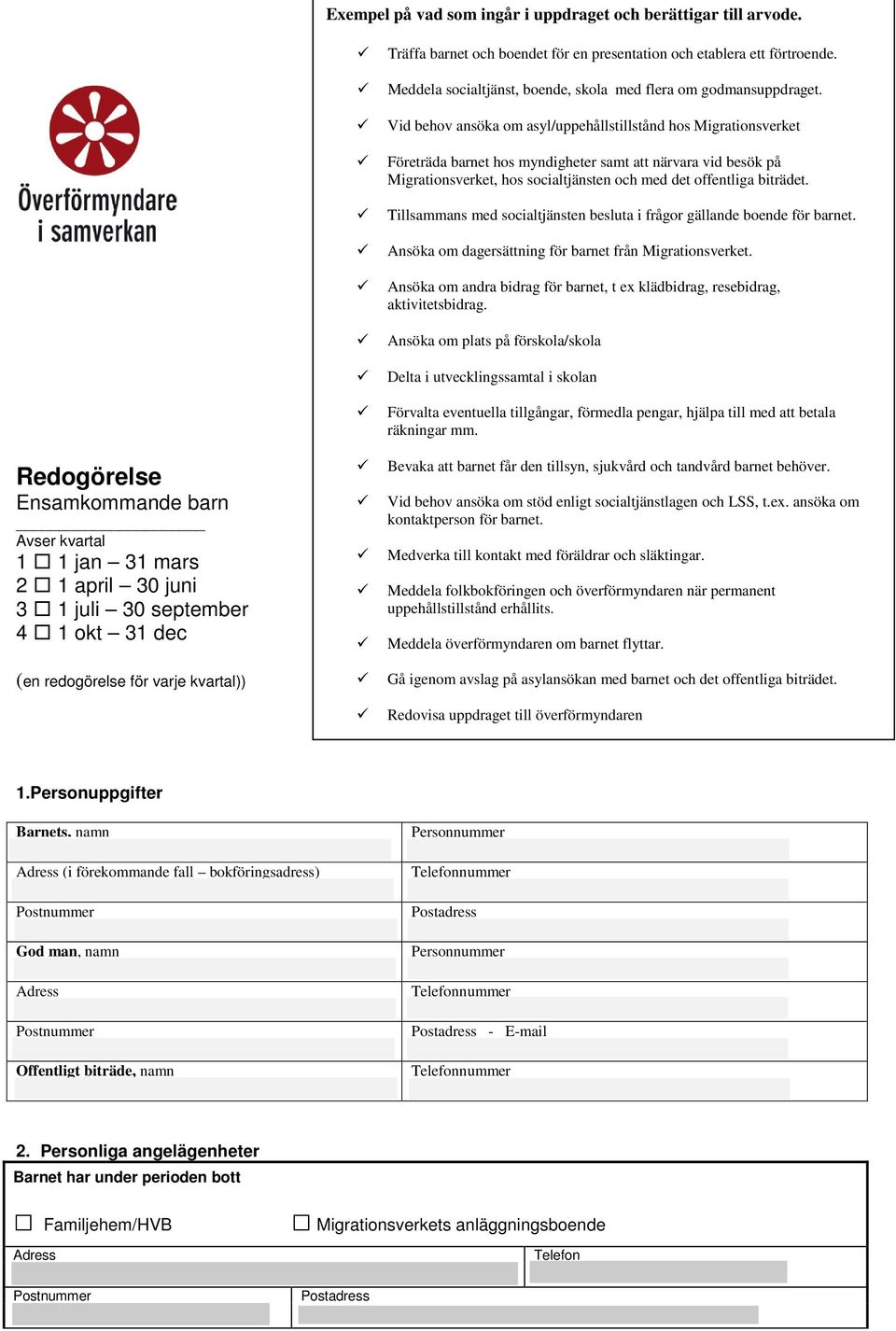 och etablera ett förtroende. Meddela socialtjänst, boende, skola med flera om godmansuppdraget.