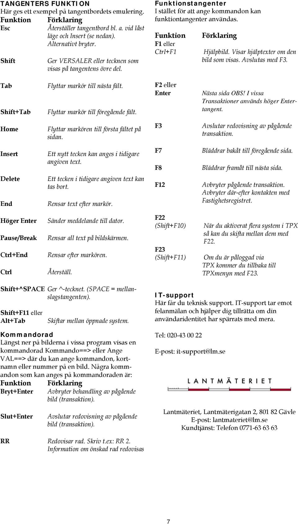 Visar hjälptexter om den bild som visas. Avslutas med F3. Tab Shift+Tab Flyttar markör till nästa fält. Flyttar markör till föregående fält. F2 eller Enter Nästa sida OBS!