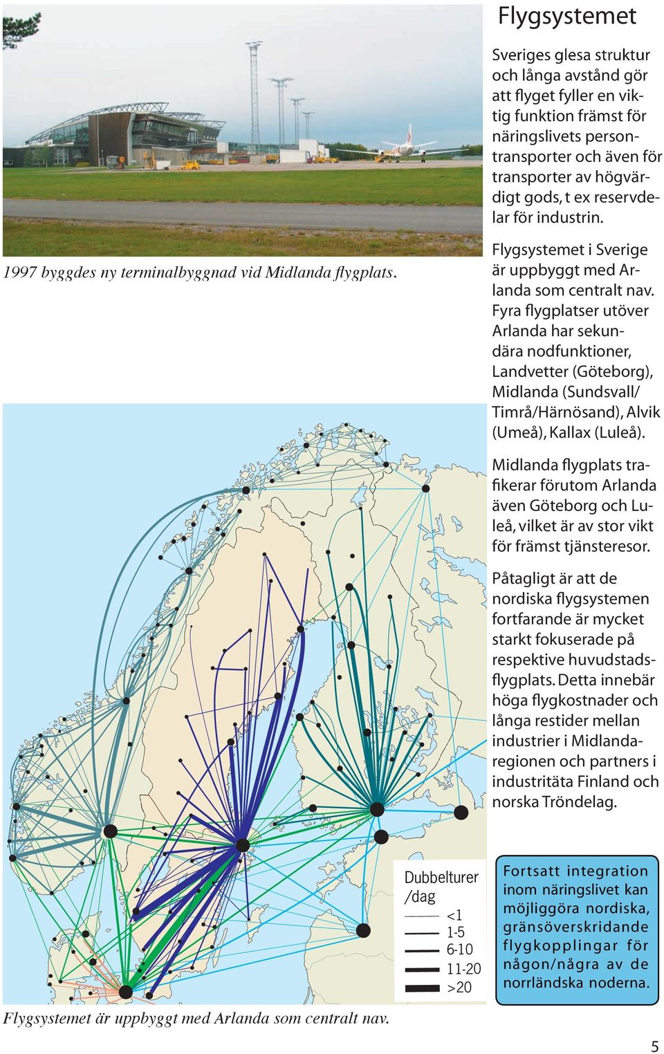 Fyra flygplatser utöver Arlanda har sekundära nodfunktioner, Landvetter (Göteborg), Midlanda (/ Timrå/Härnösand), Alvik (Umeå), Kallax (Luleå).