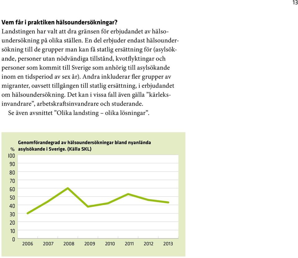 anhörig till asylsökande inom en tidsperiod av sex år). Andra inkluderar fler grupper av migranter, oavsett tillgången till statlig ersättning, i erbjudandet om hälsoundersökning.