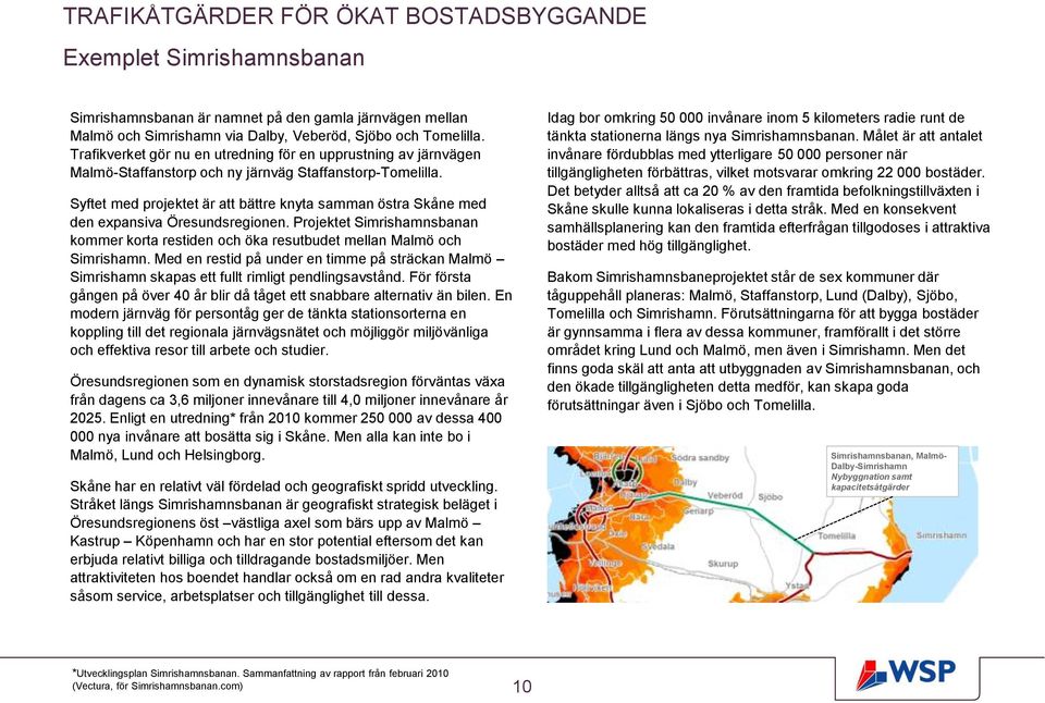 Syftet med projektet är att bättre knyta samman östra Skåne med den expansiva Öresundsregionen. Projektet Simrishamnsbanan kommer korta restiden och öka resutbudet mellan Malmö och Simrishamn.