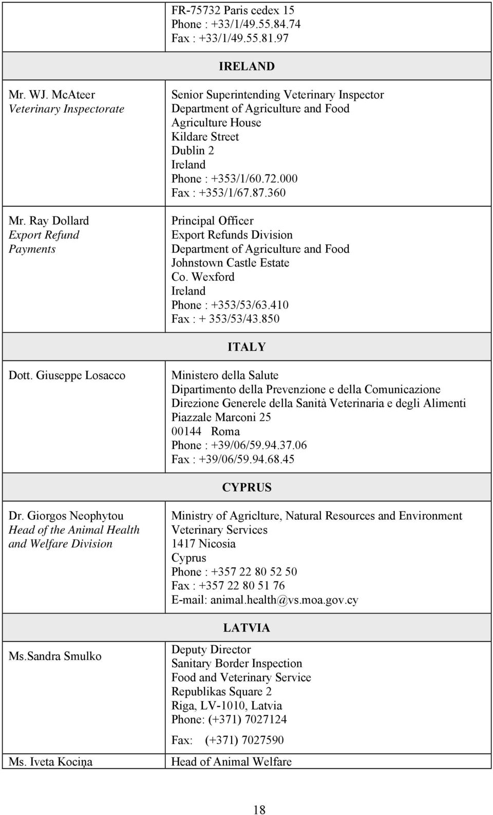 000 Fax : +353/1/67.87.360 Principal Officer Export Refunds Division Department of Agriculture and Food Johnstown Castle Estate Co. Wexford Ireland Phone : +353/53/63.410 Fax : + 353/53/43.