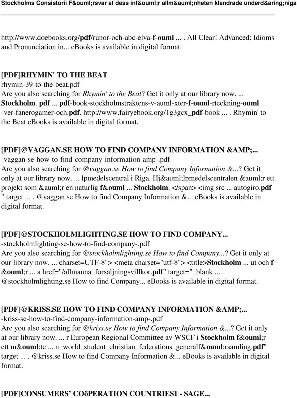 fairyebook.org/1g3gcx_pdf-book.... Rhymin' to the Beat ebooks is [PDF]@VAGGAN.SE HOW TO FIND COMPANY INFORMATION &AMP;... -vaggan-se-how-to-find-company-information-amp-.