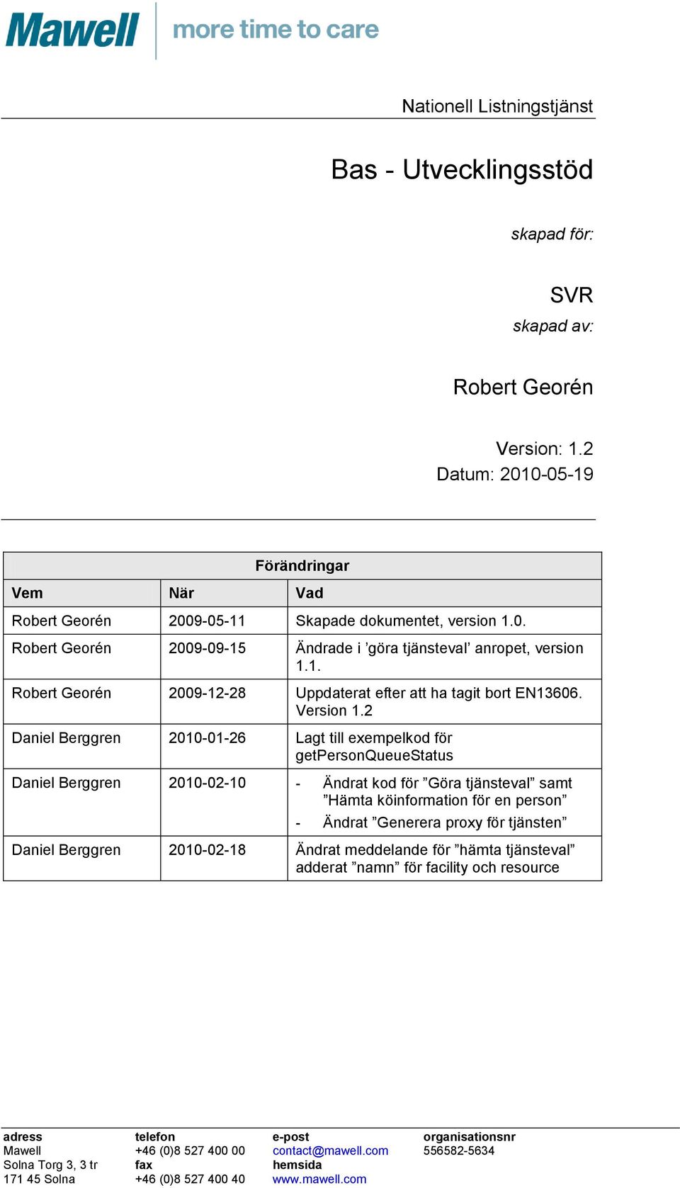 2 Daniel Berggren 2010-01-26 Lagt till exempelkod för getpersonqueuestatus Daniel Berggren 2010-02-10 - Ändrat kod för Göra tjänsteval samt Hämta köinformation för en person - Ändrat Generera proxy