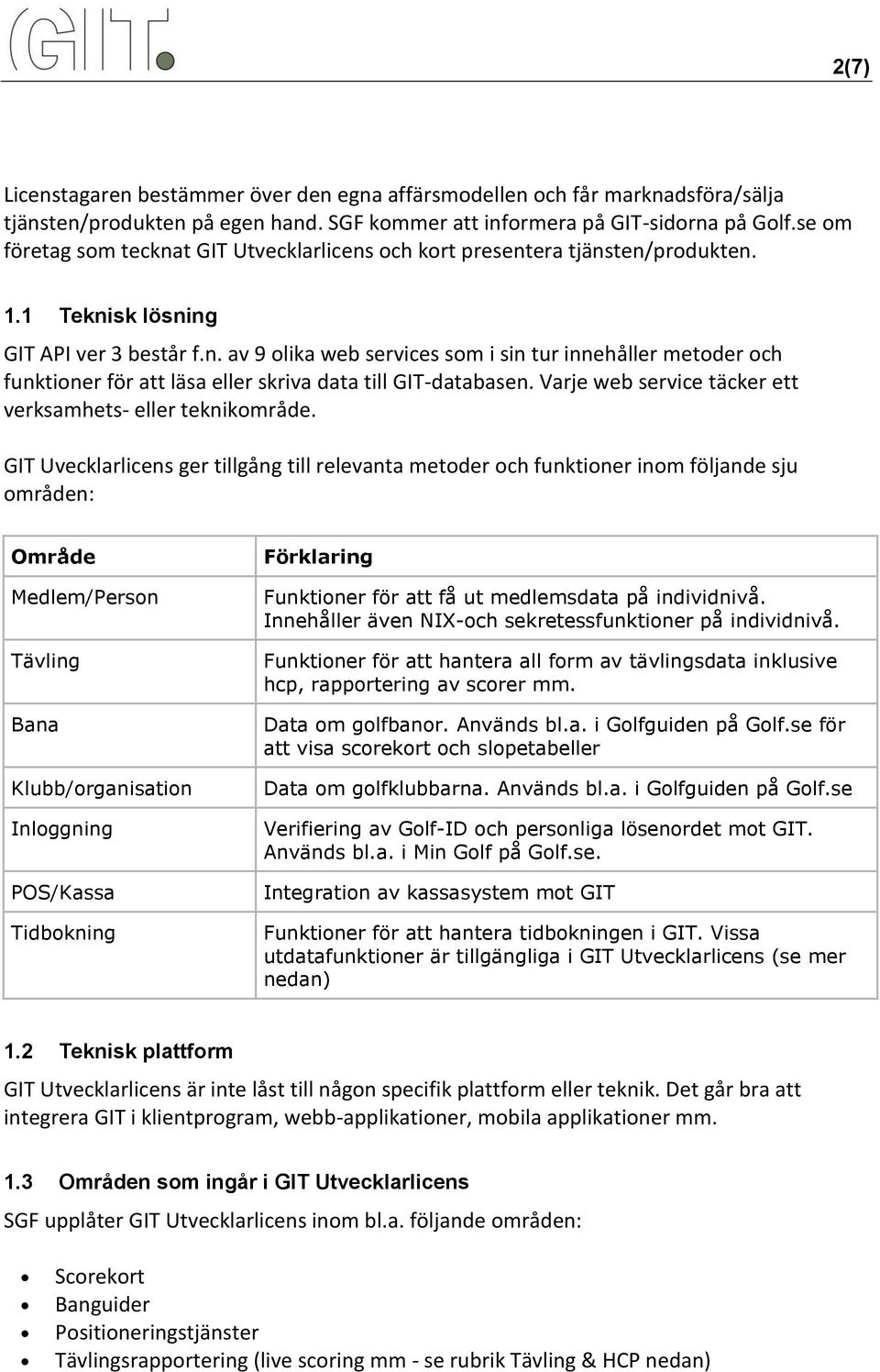 Varje web service täcker ett verksamhets- eller teknikområde.