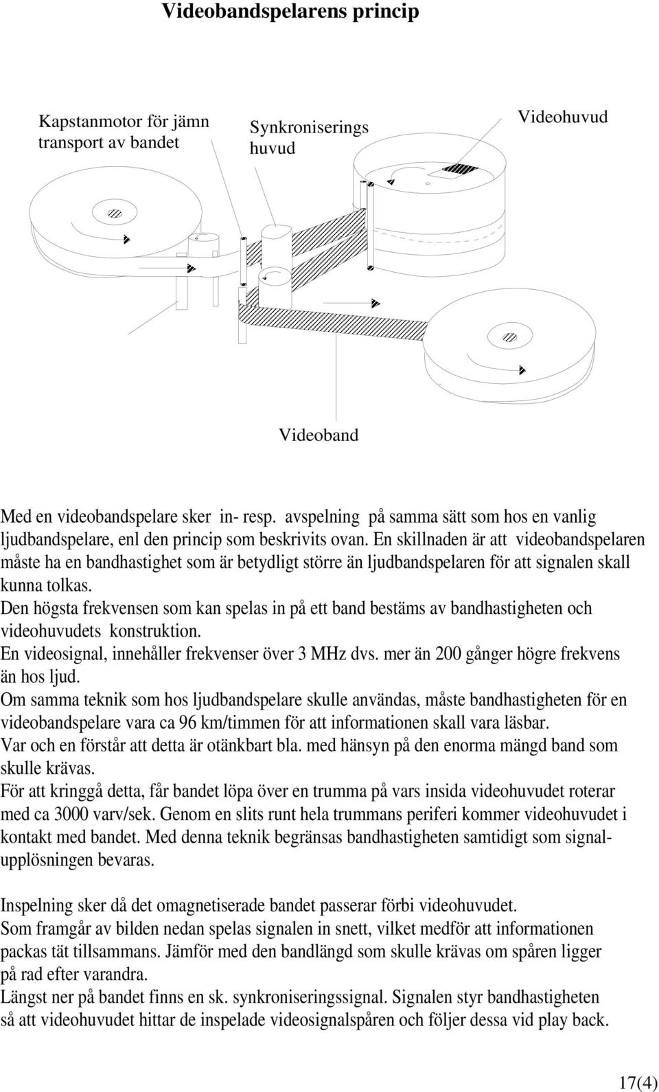 En skillnaden är att videobandspelaren måste ha en bandhastighet som är betydligt större än ljudbandspelaren för att signalen skall kunna tolkas.