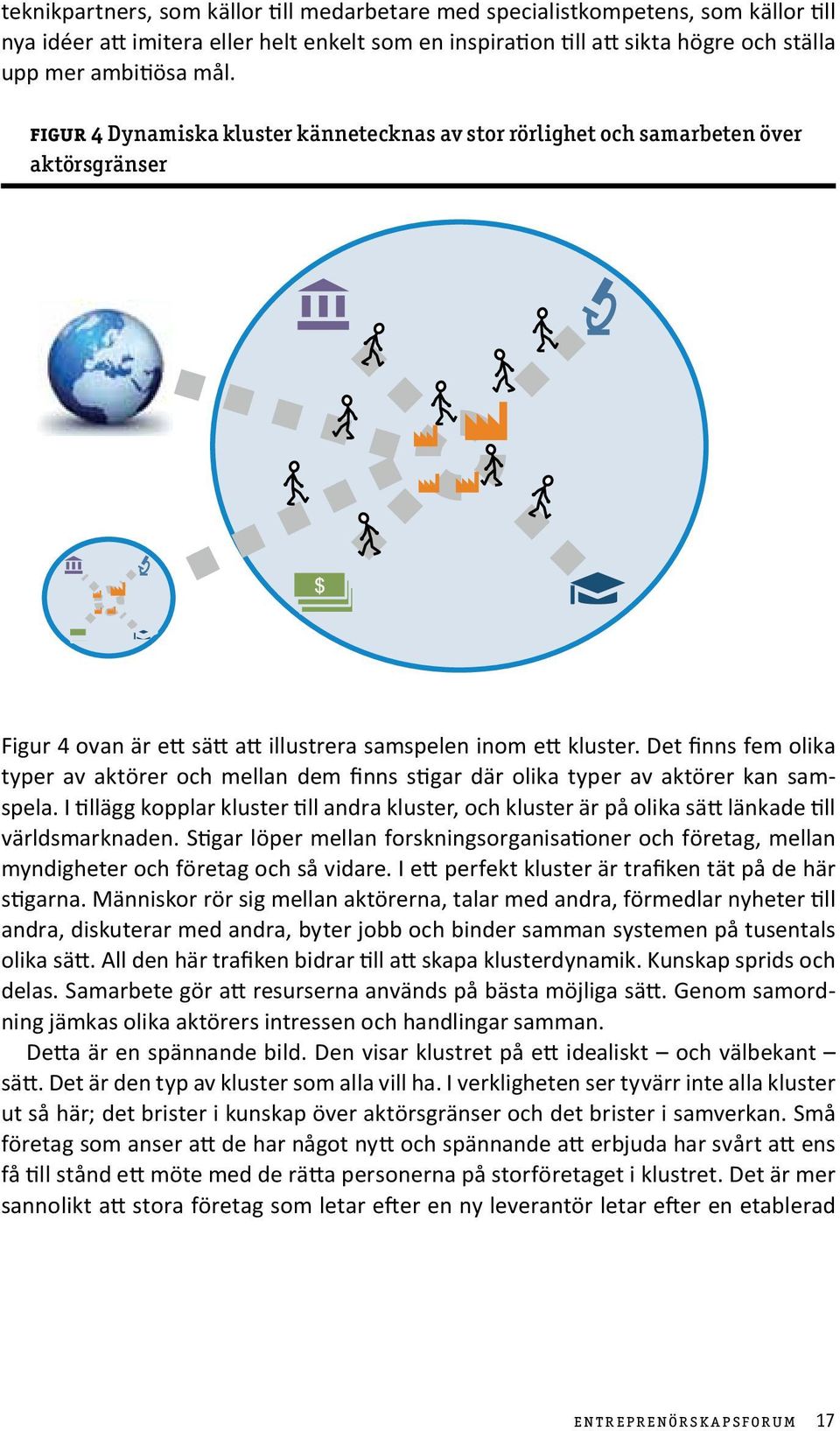 Det finns fem olika typer av aktörer och mellan dem finns stigar där olika typer av aktörer kan samspela.