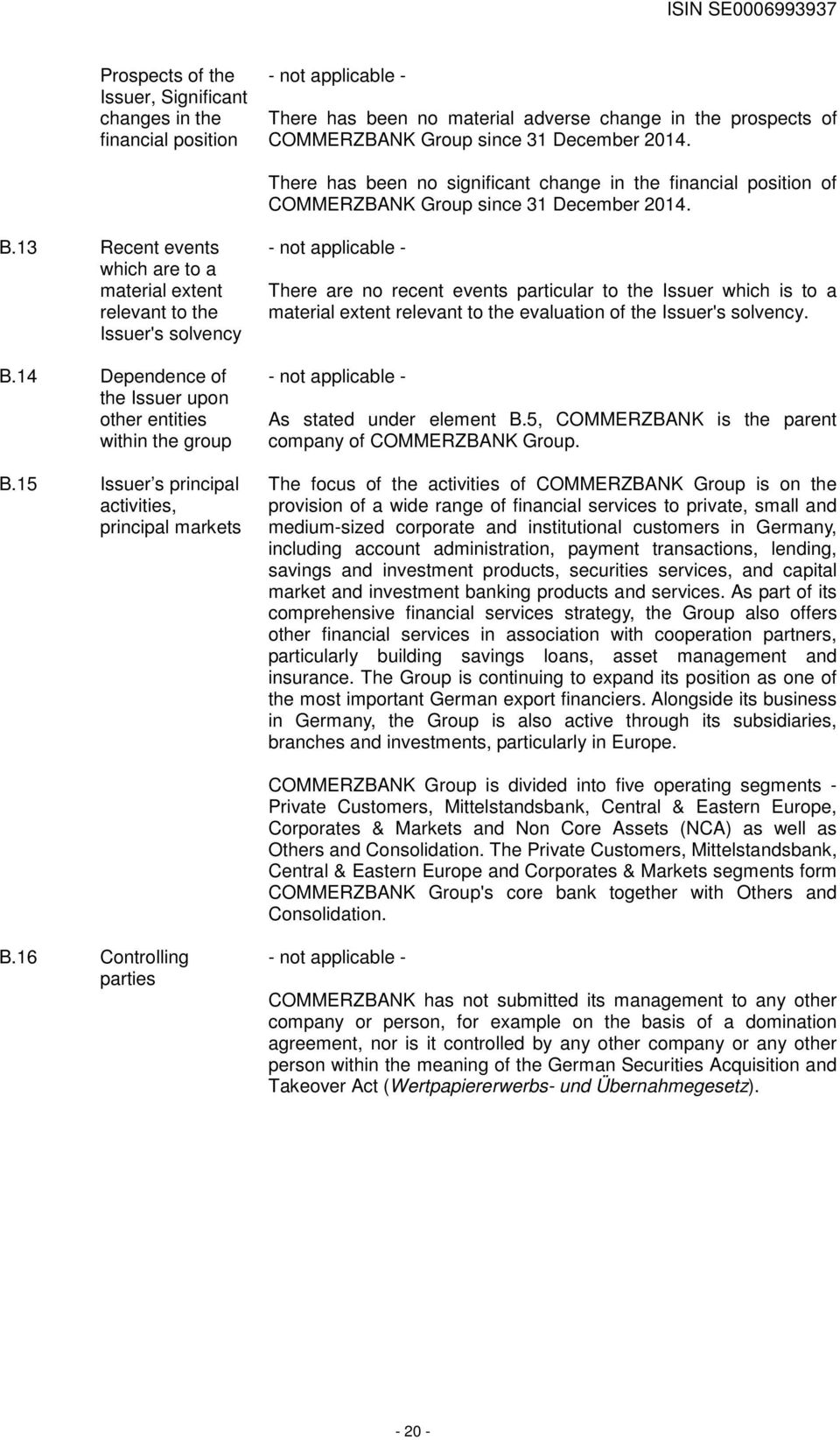 14 Dependence of the Issuer upon other entities within the group B.