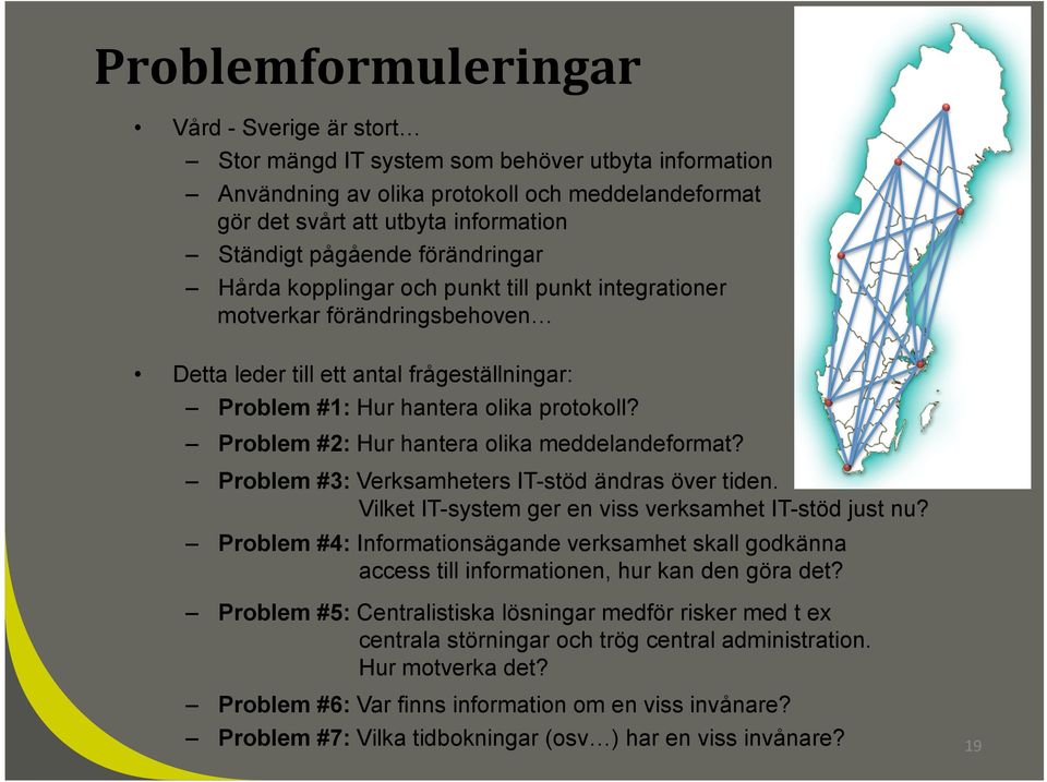 Problem #2: Hur hantera olika meddelandeformat? Problem #3: Verksamheters IT-stöd ändras över tiden. Vilket IT-system ger en viss verksamhet IT-stöd just nu?