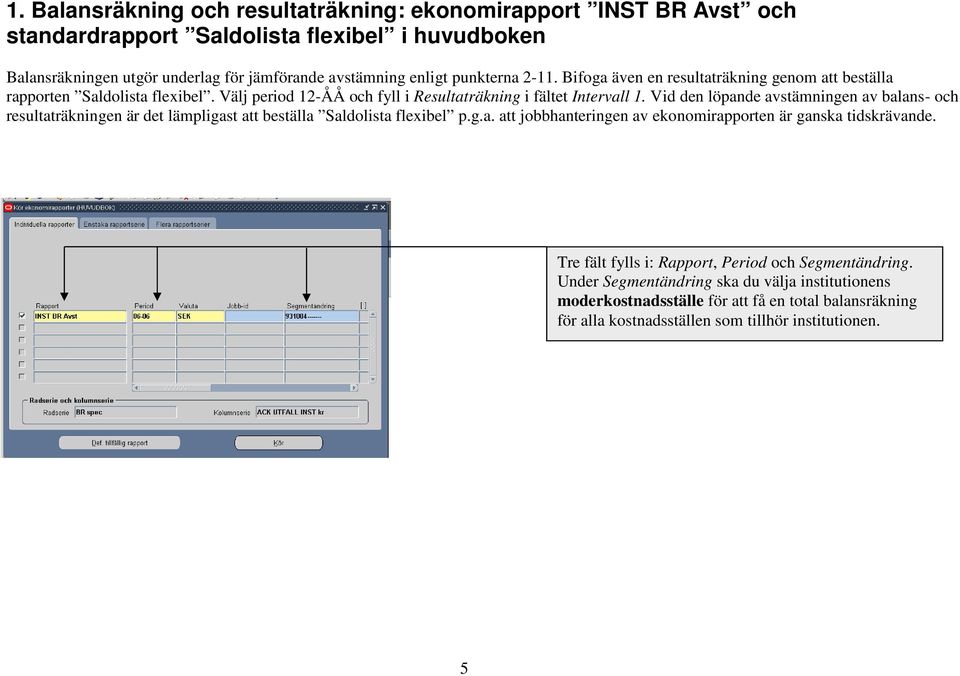 Vid den löpande avstämningen av balans- och resultaträkningen är det lämpligast att beställa Saldolista flexibel p.g.a. att jobbhanteringen av ekonomirapporten är ganska tidskrävande.