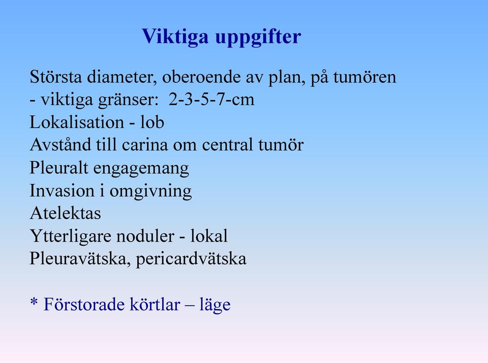 central tumör Pleuralt engagemang Invasion i omgivning Atelektas
