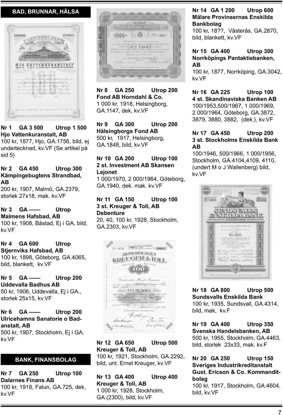 1756, bild, ej undertecknad, (Se artikel på sid 5) Nr 2 GA 450 Utrop 300 Kämpingebugtens Strandbad, 200 kr, 1907, Malmö, GA.2379, storlek 27x18, mak.