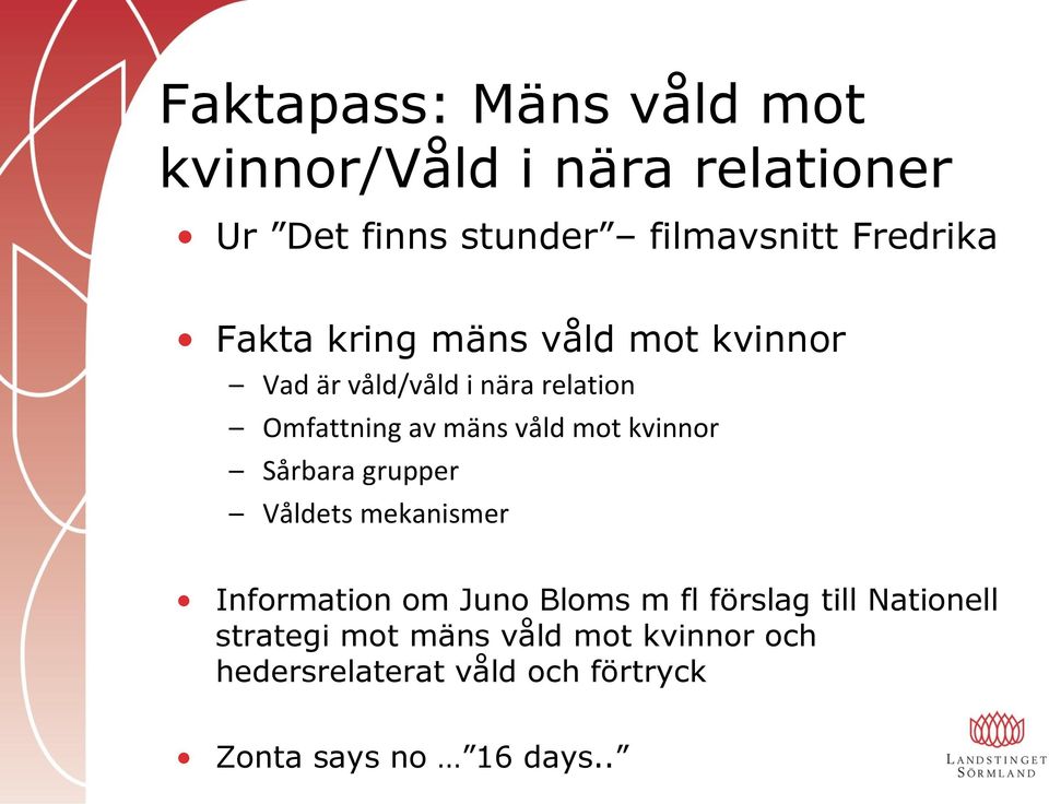 våld mot kvinnor Sårbara grupper Våldets mekanismer Information om Juno Bloms m fl förslag till