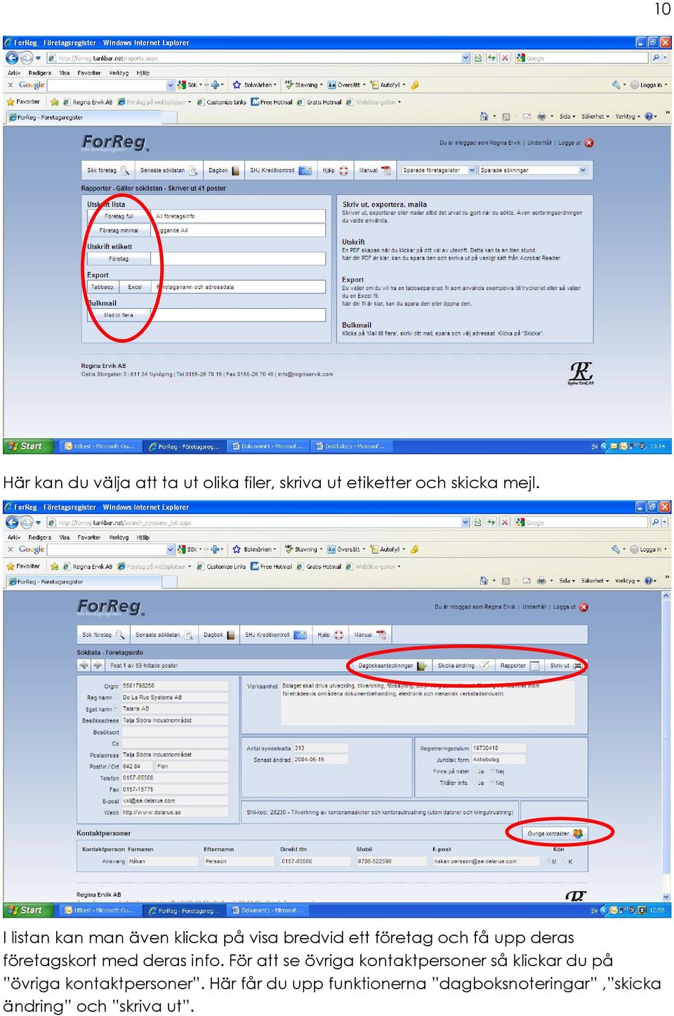 företagskort med deras info.