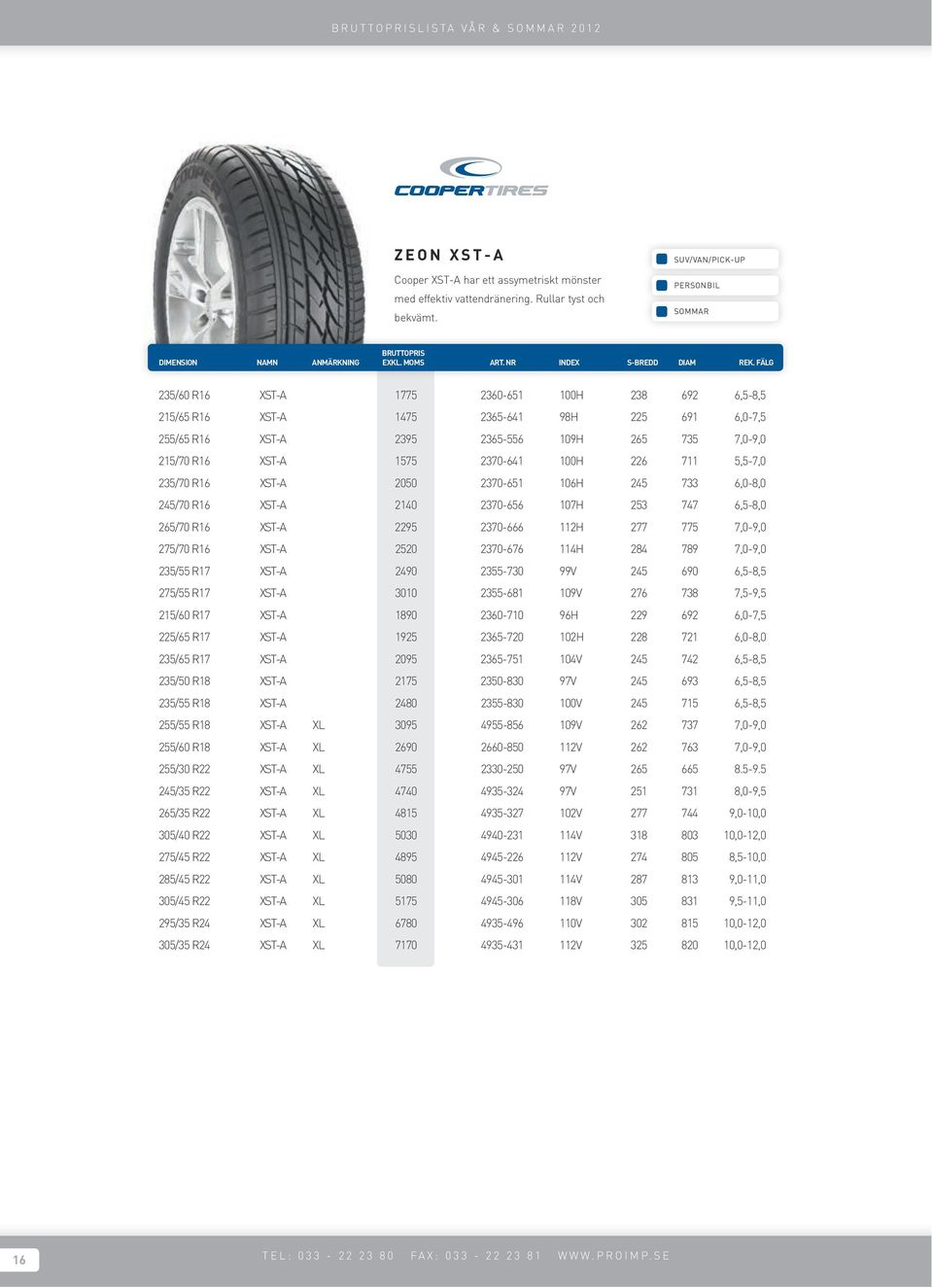 1575 2370-641 100H 226 711 5,5-7,0 235/70 R16 XST-A 2050 2370-651 106H 245 733 6,0-8,0 245/70 R16 XST-A 2140 2370-656 107H 253 747 6,5-8,0 265/70 R16 XST-A 2295 2370-666 112H 277 775 7,0-9,0 275/70