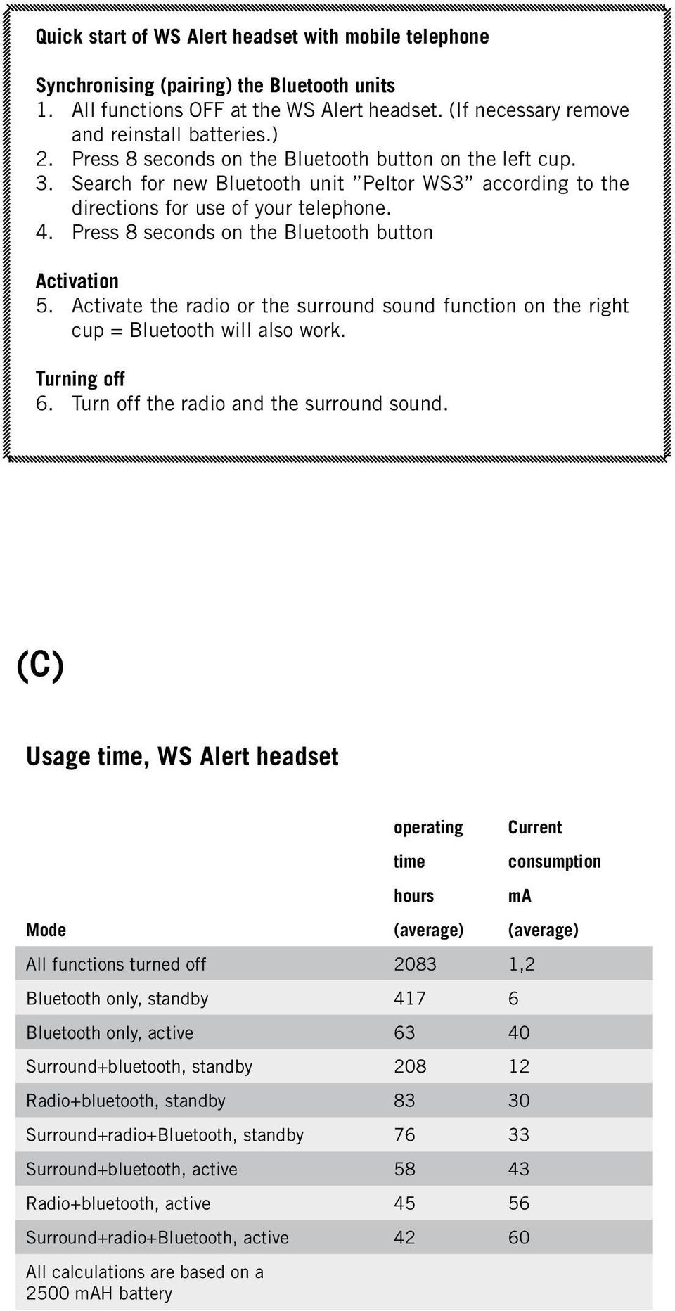 Press 8 seconds on the Bluetooth button Activation 5. Activate the radio or the surround sound function on the right cup = Bluetooth will also work. Turning off 6.