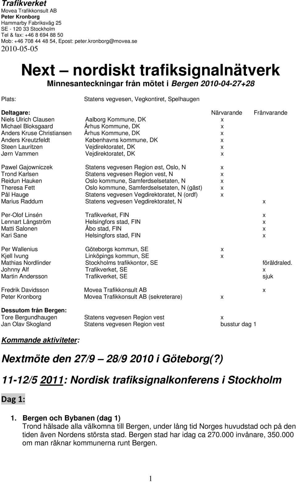 Clausen Aalborg Kommune, DK x Michael Bloksgaard Århus Kommune, DK x Anders Kruse Christiansen Århus Kommune, DK x Anders Kreutzfeldt Københavns kommune, DK x Steen Lauritzen Vejdirektoratet, DK x