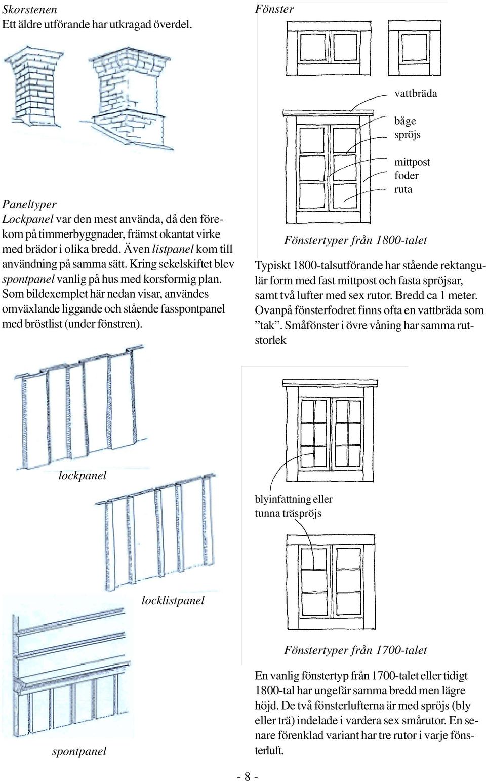 Även listpanel kom till användning på samma sätt. Kring sekelskiftet blev spontpanel vanlig på hus med korsformig plan.