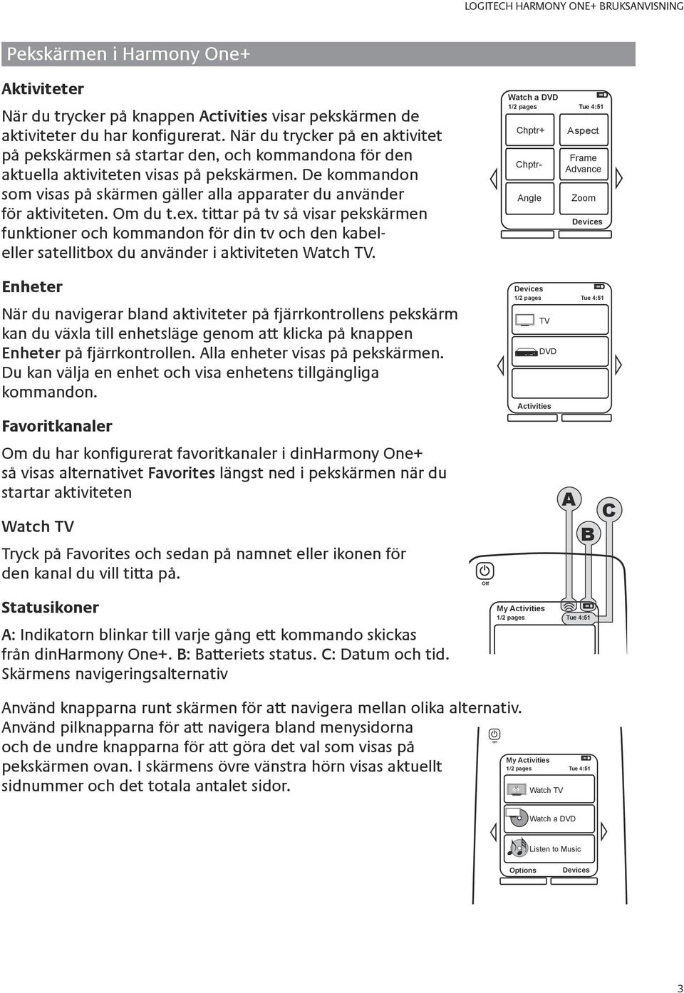 De kommandon som visas på skärmen gäller alla apparater du använder för aktiviteten. Om du t.ex.