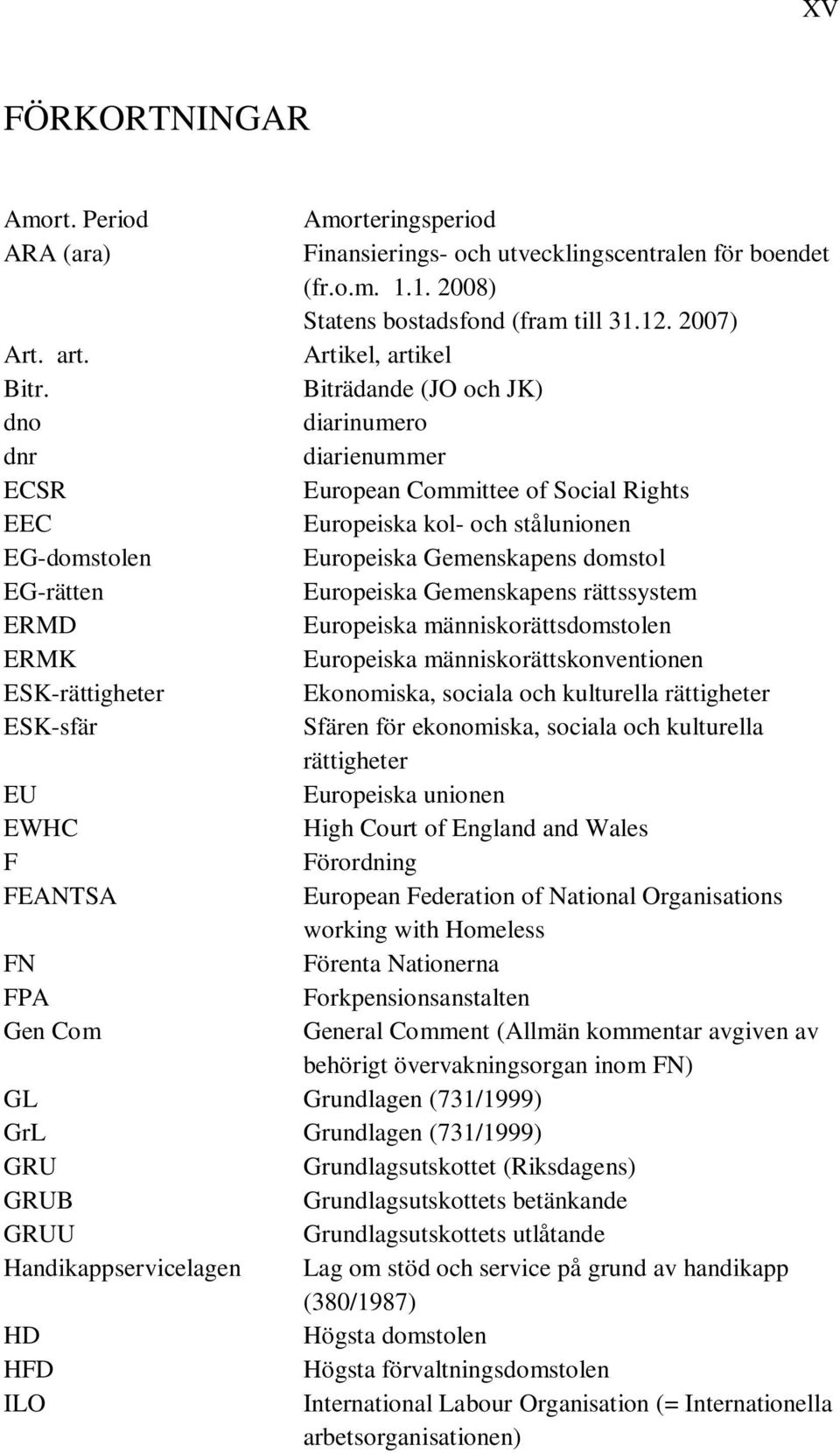 Biträdande (JO och JK) dno diarinumero dnr diarienummer ECSR European Committee of Social Rights EEC Europeiska kol- och stålunionen EG-domstolen Europeiska Gemenskapens domstol EG-rätten Europeiska