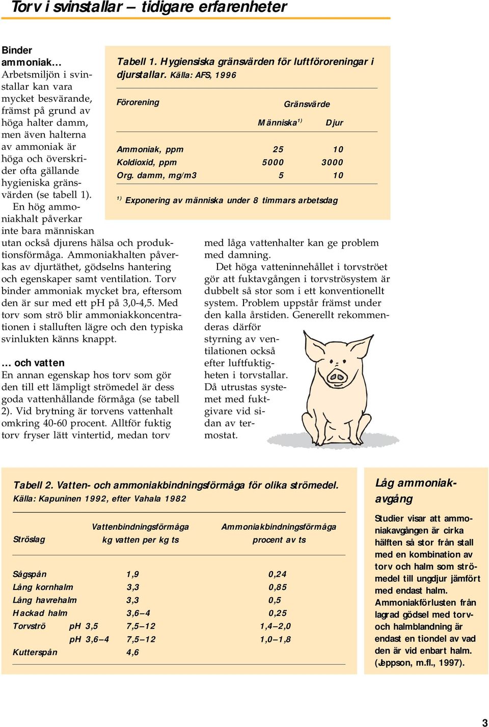 Källa: AFS, 1996 Förorening utan också djurens hälsa och produktionsförmåga. Ammoniakhalten påverkas av djurtäthet, gödselns hantering och egenskaper samt ventilation.