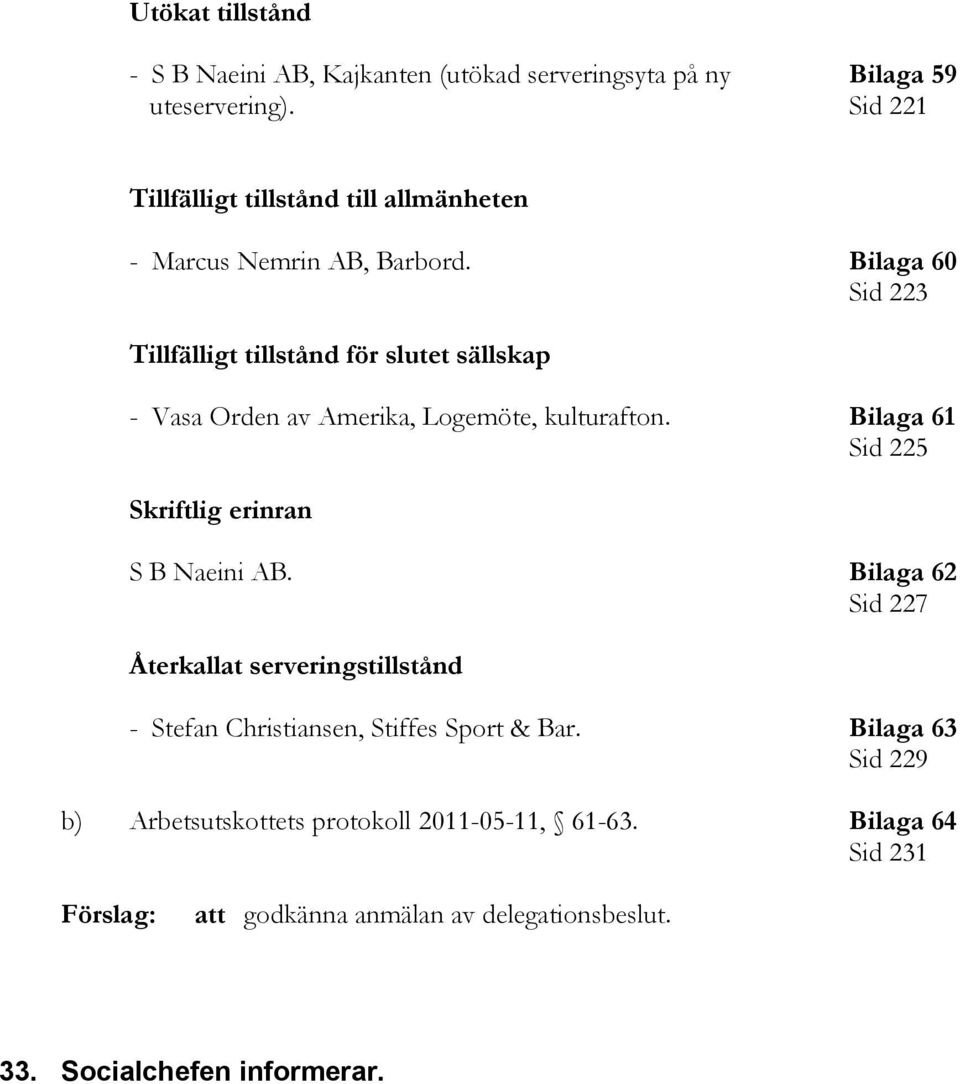 Bilaga 60 Sid 223 Tillfälligt tillstånd för slutet sällskap - Vasa Orden av Amerika, Logemöte, kulturafton.