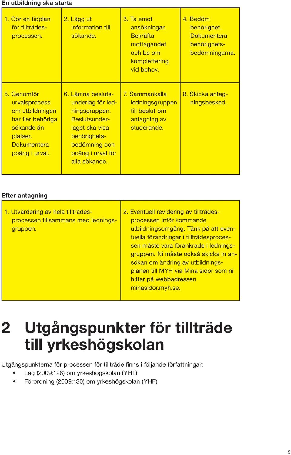 Lämna beslutsunderlag för ledningsgruppen. Beslutsunderlaget ska visa behörighetsbedömning och poäng i urval för alla sökande. 7. Sammankalla ledningsgruppen till beslut om antagning av studerande. 8.