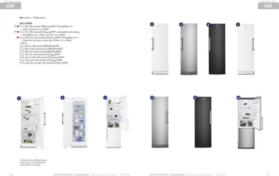 Kyl svart, Electrolux ERF3864AOK* 7. Frys vit, Electrolux EUF944AOW* 8. Frys rostfri, Electrolux EUF944AOX* 9. Frys svart, Electrolux EUF944AOK* 10.