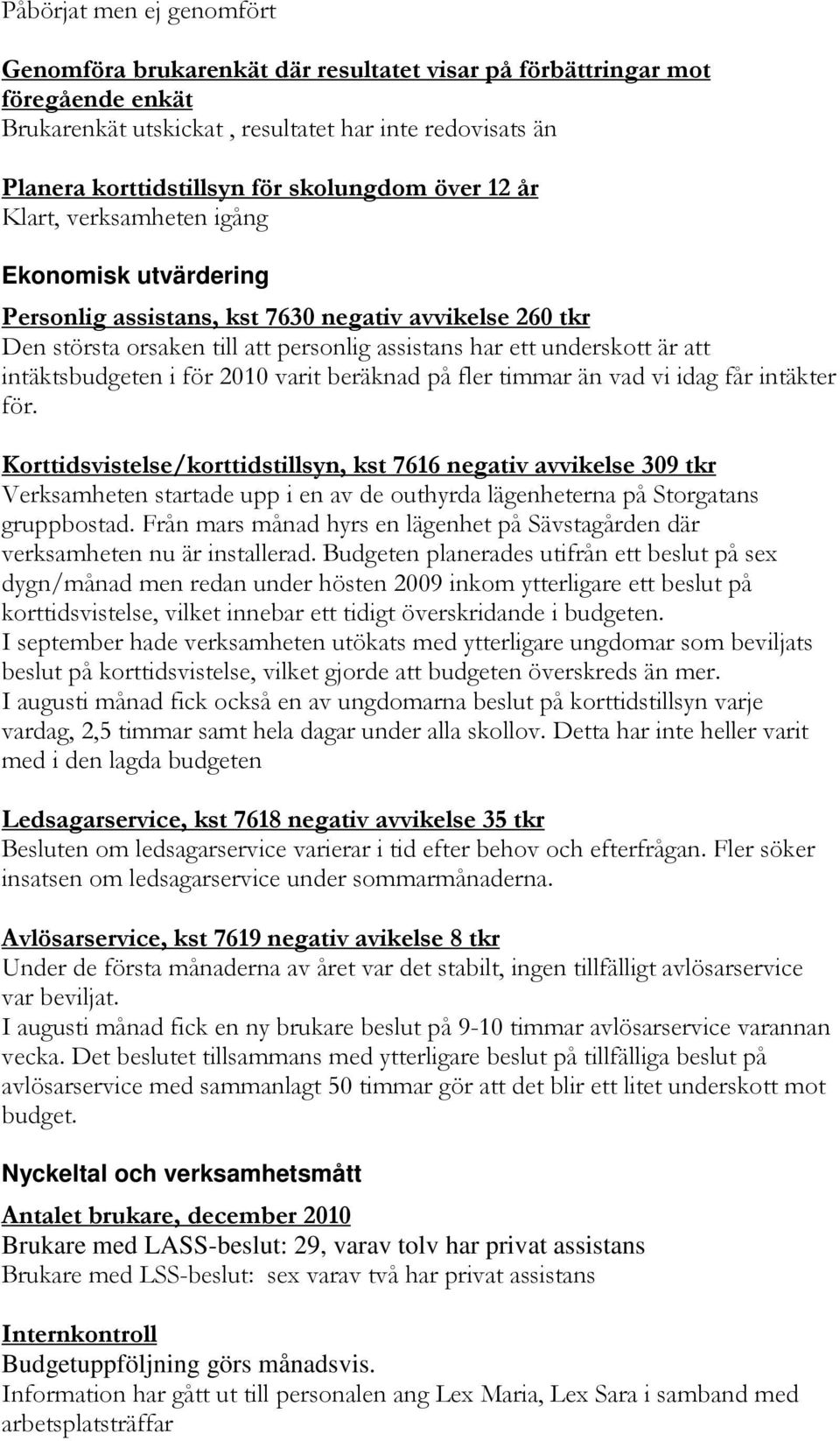 B#* Nyckeltal och verksamhetsmått $6 $*+2+ Brukare me LASS-beslut: 29, varav tolv