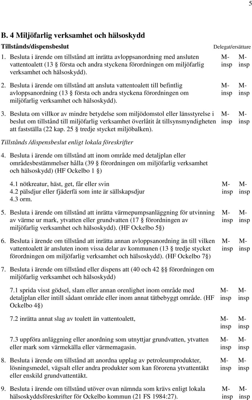 Besluta i ärende om tillstånd att ansluta vattentoalett till befintlig avloppsanordning (13 första och andra styckena förordningen om miljöfarlig verksamhet och hälsoskydd). 3.